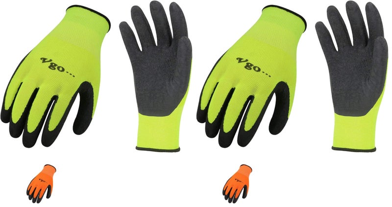 Vgo... 6-Pairs Latex Rubber Coated Gardening and Work Gloves (Size XL, High-Vis Green & Orange, RB6023) - Image 1